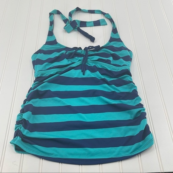 A Pea In The Pod Green and Navy Blue Stripped Halter Style Bikini Size Small - Picture 8 of 13